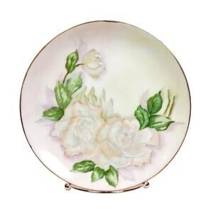 Antique Rose Floral Decorative Hand Painted Plate Gold Trim Unmarked 7.5"